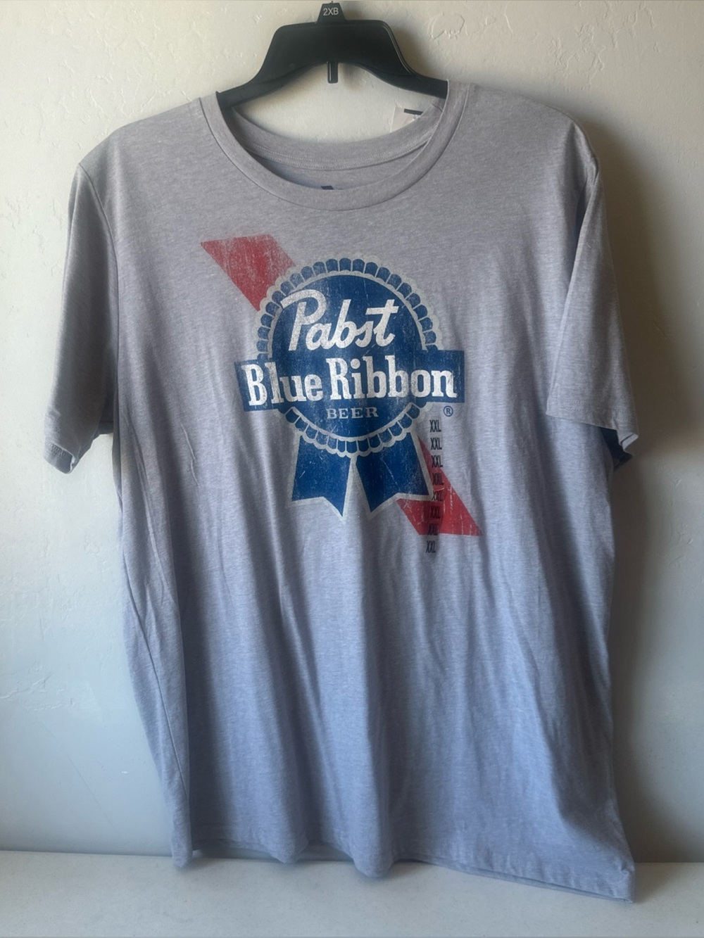 NWT Pabst Blue Ribbon Short Sleeve Crew Neck Graphic Logo T-Shirt Mens 2X Gray